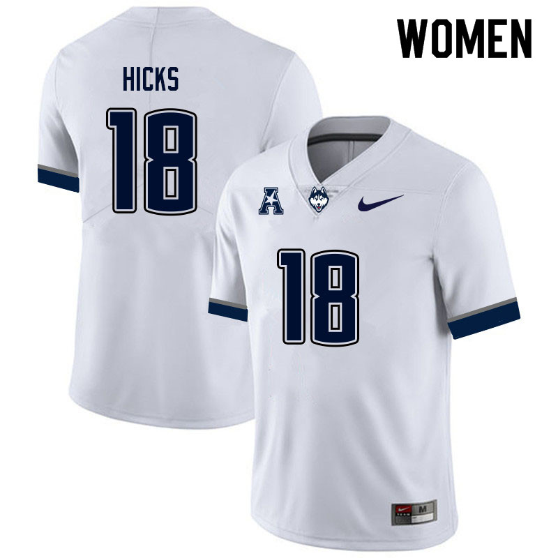 Women #18 Kylish Hicks Uconn Huskies College Football Jerseys Sale-White - Click Image to Close